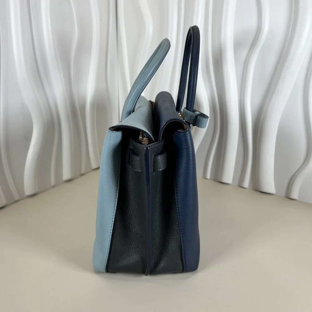 MCM Milla Medium Top Handle Tote Light Sky Blue/Mint and Black Accent